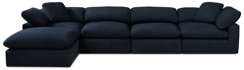 Eclipse 5-Piece Linen-Look Fabric Modular Sectional with Ottoman - Navy