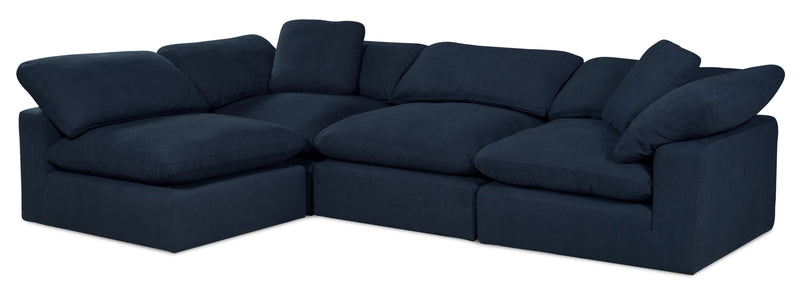 Eclipse Modular 4-Piece Linen-Look Fabric Pit Sofa Sectional with Reversible Feather Down Cushions - Navy Blue 