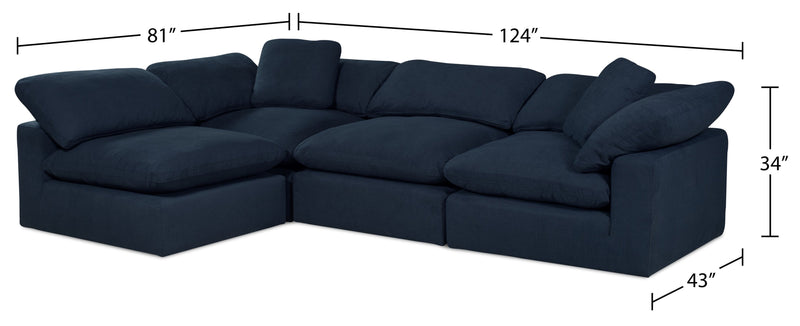 Eclipse Modular 4-Piece Linen-Look Fabric Pit Sofa Sectional with Reversible Feather Down Cushions - Navy Blue 