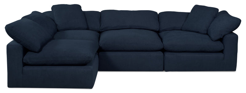 Eclipse Modular 4-Piece Linen-Look Fabric Pit Sofa Sectional with Reversible Feather Down Cushions - Navy Blue 