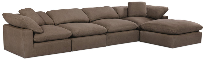 Eclipse 5-Piece Linen-Look Fabric Modular Sectional with Ottoman - Slate
