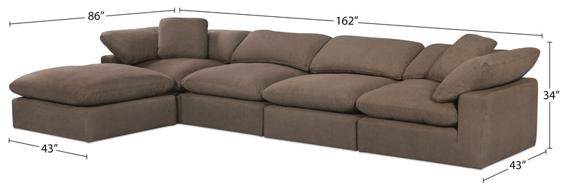 Eclipse 5-Piece Linen-Look Fabric Modular Sectional with Ottoman - Slate