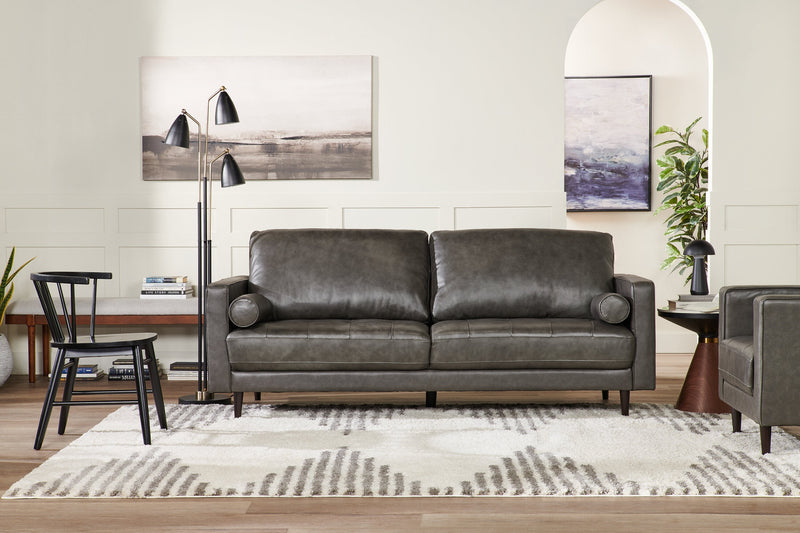 Edge 86\" Genuine Leather Sofa with Wood Legs and Removable Back Cushions - Grey