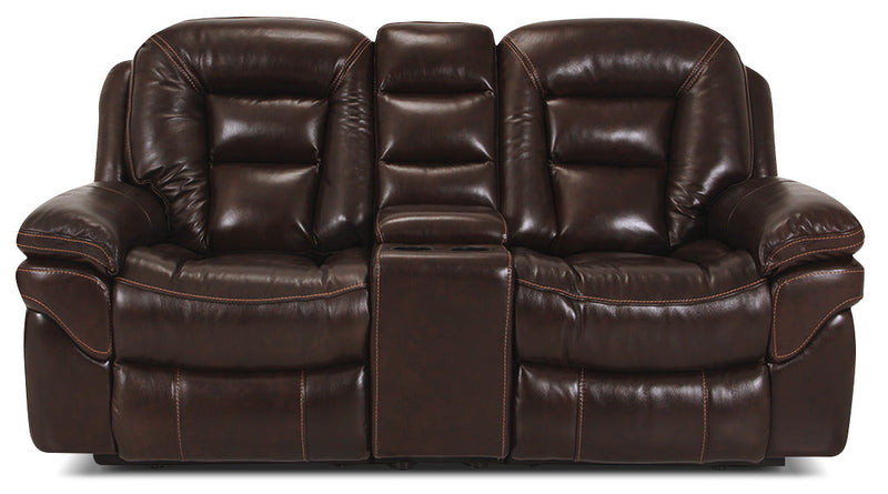 Leo 78\" Genuine Leather Glider Reclining Loveseat with Storage Console - Walnut Brown 