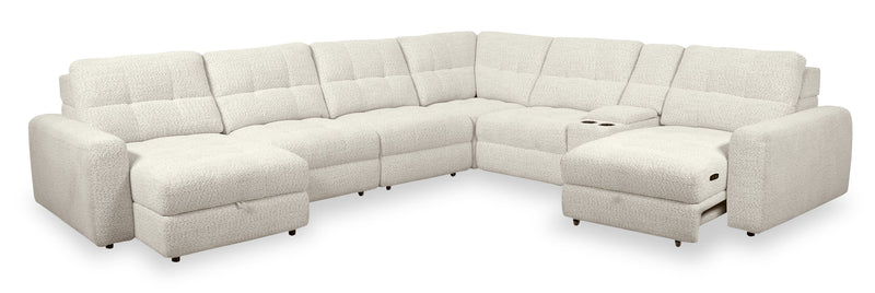Scott Living Elevate Modular 7-Piece Left-Facing Beige Chenille Fabric Sectional with Power Sliding