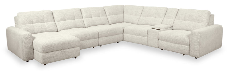 Scott Living Elevate Modular 7-Piece Left-Facing Beige Chenille Fabric Sectional with Power Sliding