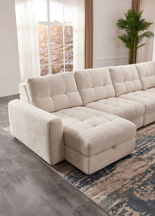 Scott Living Elevate Modular 7-Piece Left-Facing Beige Chenille Fabric Sectional with Power Sliding