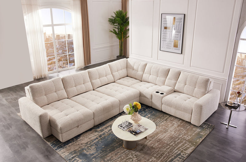 Scott Living Elevate Modular 7-Piece Left-Facing Beige Chenille Fabric Sectional with Power Sliding