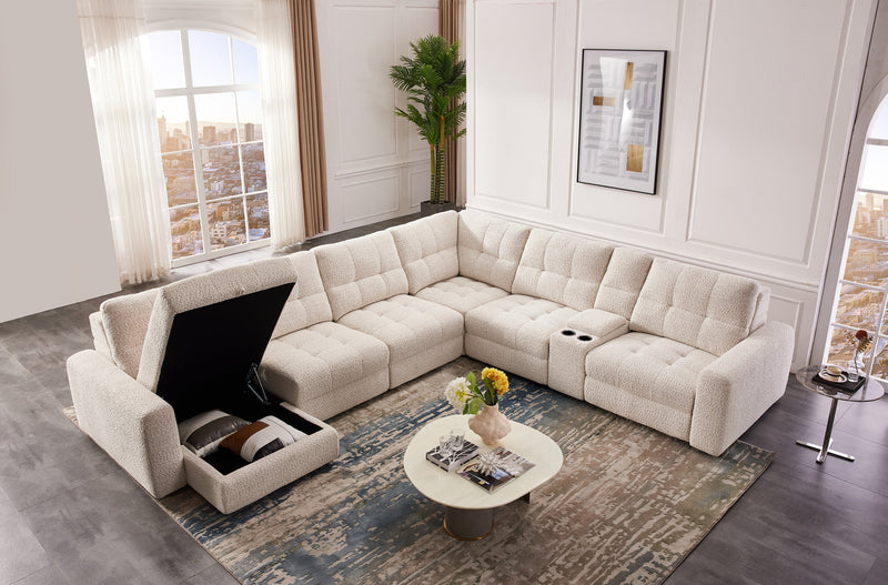 Scott Living Elevate Modular 7-Piece Left-Facing Beige Chenille Fabric Sectional with Power Sliding