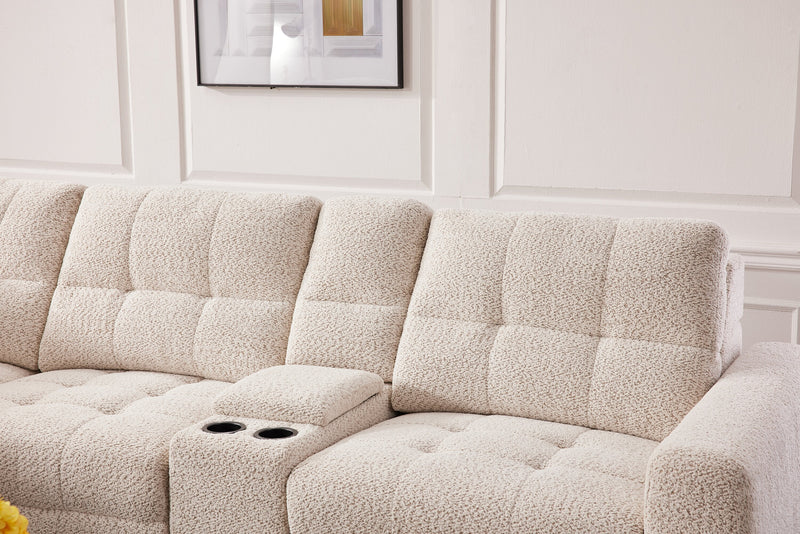 Scott Living Elevate Modular 7-Piece Left-Facing Beige Chenille Fabric Sectional with Power Sliding