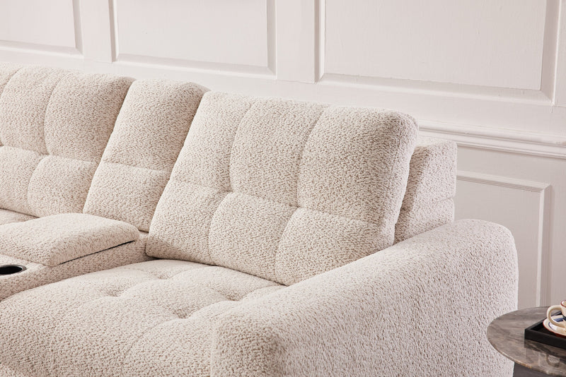 Scott Living Elevate Modular 7-Piece Left-Facing Beige Chenille Fabric Sectional with Power Sliding