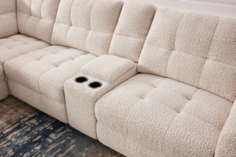 Scott Living Elevate Modular 7-Piece Left-Facing Beige Chenille Fabric Sectional with Power Sliding