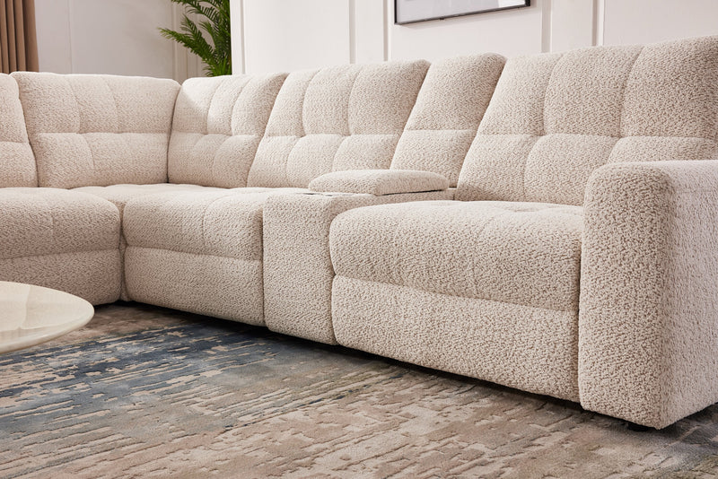 Scott Living Elevate Modular 7-Piece Left-Facing Beige Chenille Fabric Sectional with Power Sliding