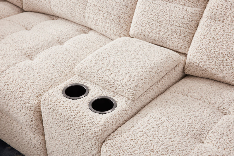 Scott Living Elevate Modular 7-Piece Left-Facing Beige Chenille Fabric Sectional with Power Sliding
