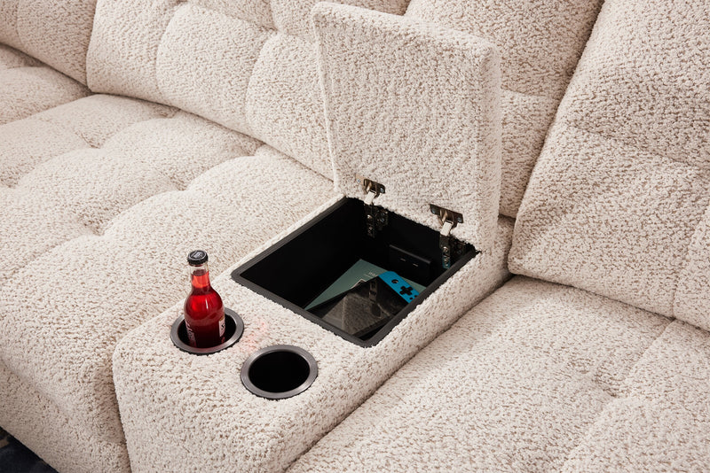 Scott Living Elevate Modular 7-Piece Left-Facing Beige Chenille Fabric Sectional with Power Sliding