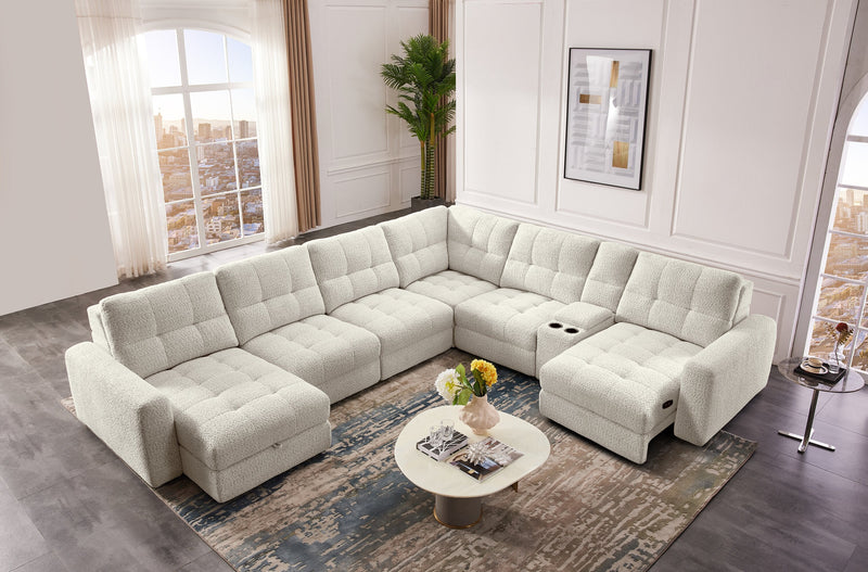 Scott Living Elevate Modular 7-Piece Left-Facing Beige Chenille Fabric Sectional with Power Sliding