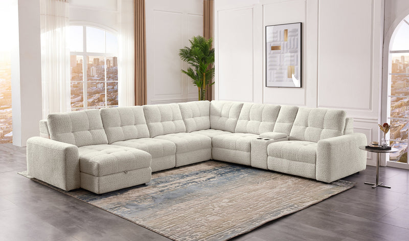 Scott Living Elevate Modular 7-Piece Left-Facing Beige Chenille Fabric Sectional with Power Sliding