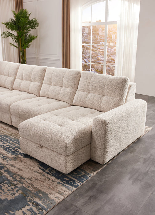 Scott Living Elevate Modular 7-Piece Right-Facing Beige Chenille Fabric Sectional with Power Sliding