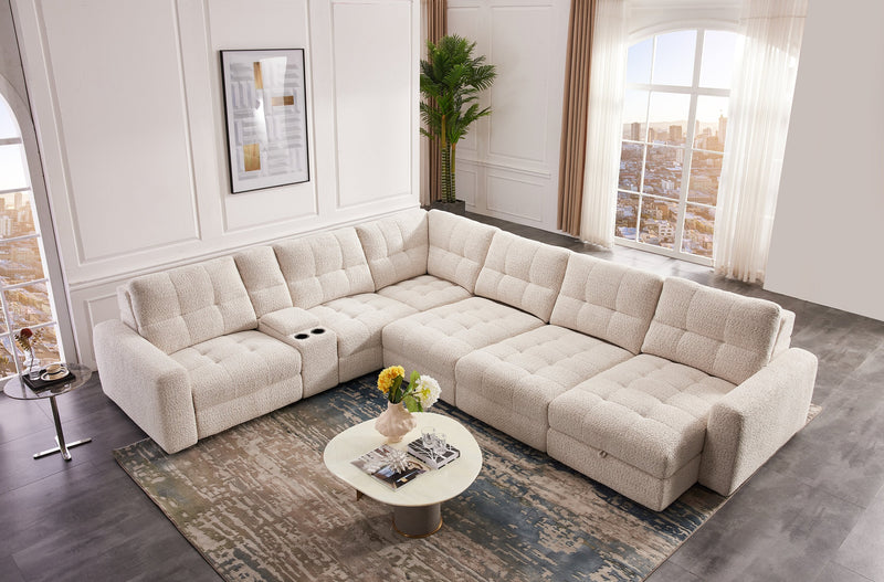 Scott Living Elevate Modular 7-Piece Right-Facing Beige Chenille Fabric Sectional with Power Sliding