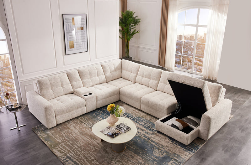 Scott Living Elevate Modular 7-Piece Right-Facing Beige Chenille Fabric Sectional with Power Sliding