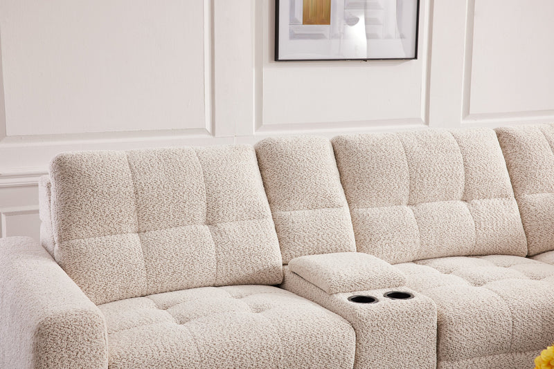 Scott Living Elevate Modular 7-Piece Right-Facing Beige Chenille Fabric Sectional with Power Sliding