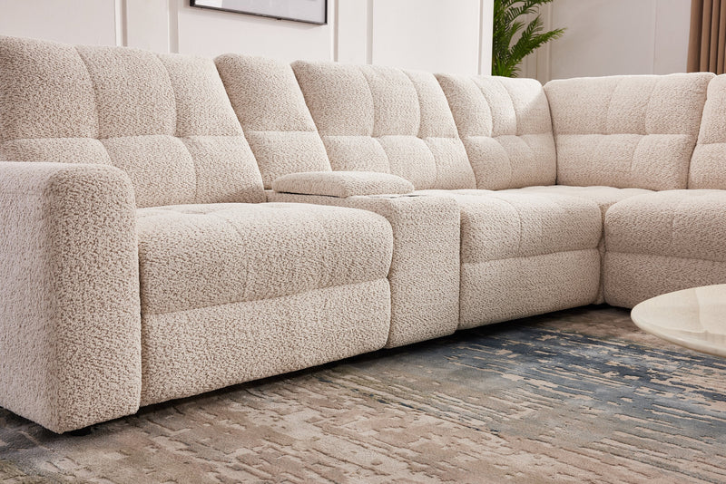 Scott Living Elevate Modular 7-Piece Right-Facing Beige Chenille Fabric Sectional with Power Sliding