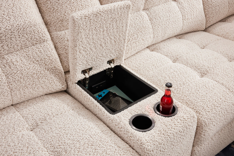 Scott Living Elevate Modular 7-Piece Right-Facing Beige Chenille Fabric Sectional with Power Sliding