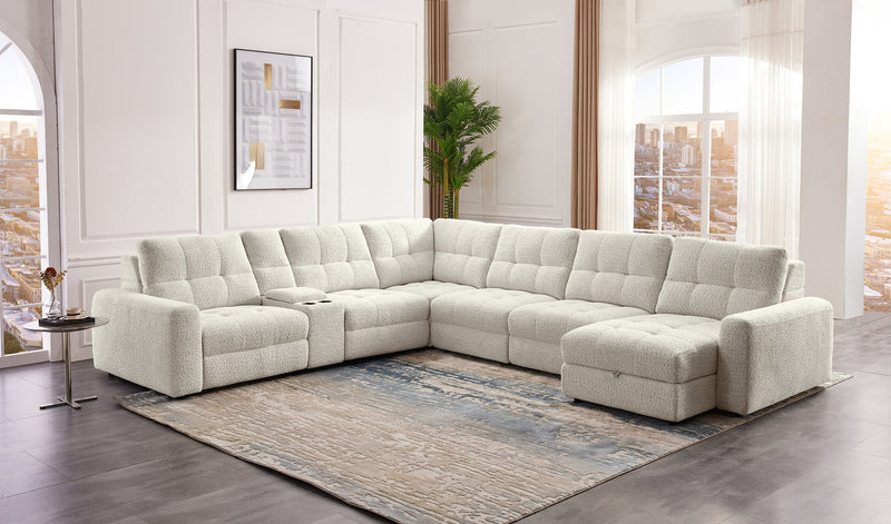 Scott Living Elevate Modular 7-Piece Right-Facing Beige Chenille Fabric Sectional with Power Sliding