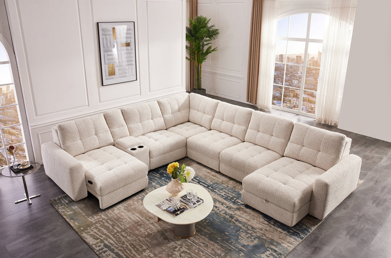 Scott Living Elevate Modular 7-Piece Right-Facing Beige Chenille Fabric Sectional with Power Sliding