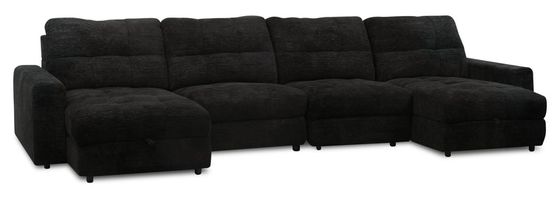 Scott Living Elevate Modular 4-Piece Chenille Fabric Power Sliding Sectional with Two Storage Chaises - Ebony 
