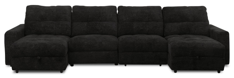Scott Living Elevate Modular 4-Piece Chenille Fabric Power Sliding Sectional with Two Storage Chaises - Ebony 