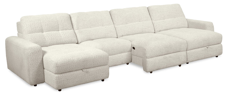 Scott Living Elevate Modular 4-Piece Beige Chenille Fabric Sectional with Power Sliding Chairs