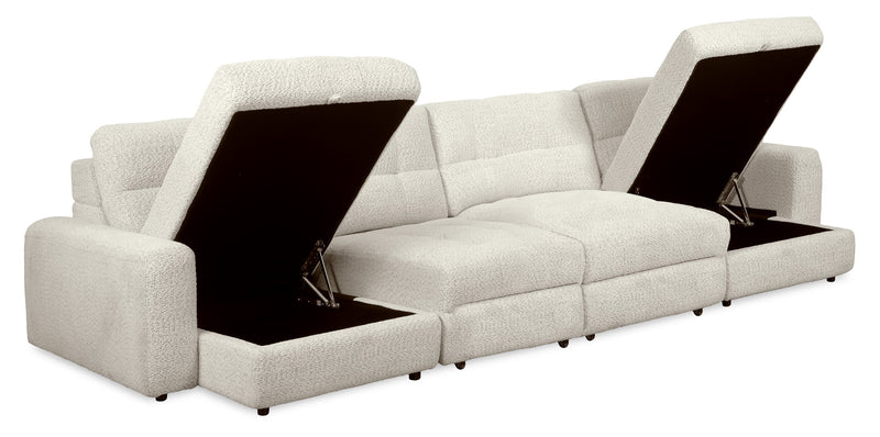 Scott Living Elevate Modular 4-Piece Beige Chenille Fabric Sectional with Power Sliding Chairs