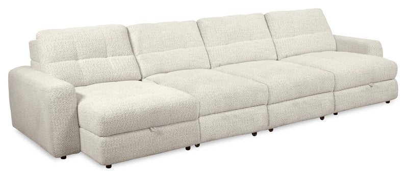 Scott Living Elevate Modular 4-Piece Beige Chenille Fabric Sectional with Power Sliding Chairs
