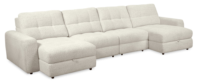 Scott Living Elevate Modular 4-Piece Beige Chenille Fabric Sectional with Power Sliding Chairs