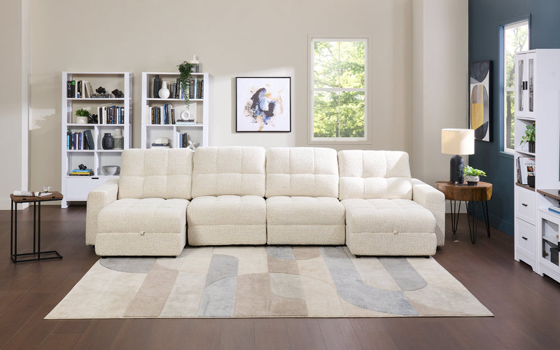 Scott Living Elevate Modular 4-Piece Beige Chenille Fabric Sectional with Power Sliding Chairs