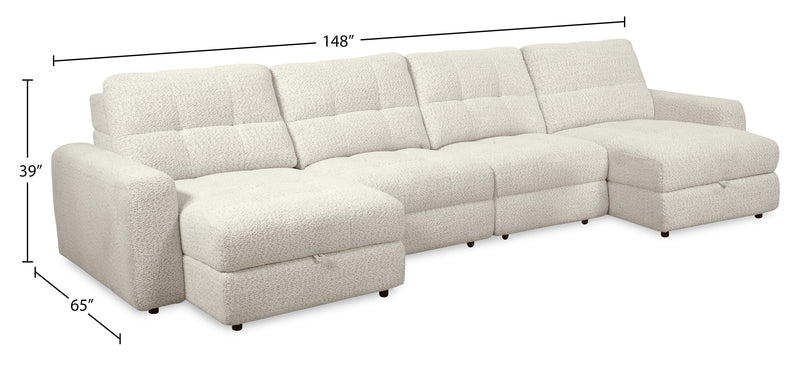 Scott Living Elevate Modular 4-Piece Beige Chenille Fabric Sectional with Power Sliding Chairs
