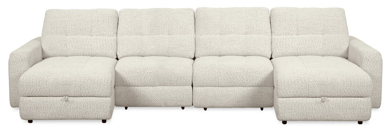 Scott Living Elevate Modular 4-Piece Beige Chenille Fabric Sectional with Power Sliding Chairs