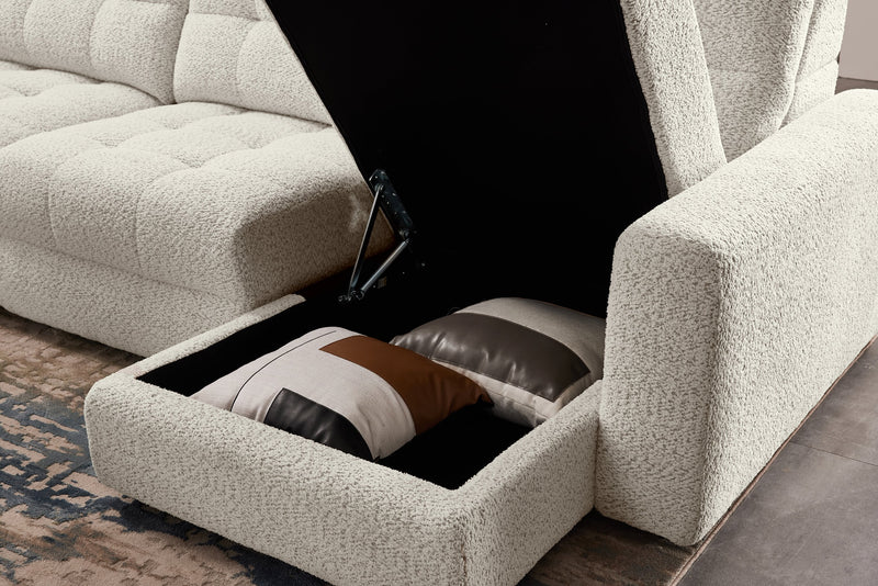 Scott Living Elevate Modular 4-Piece Beige Chenille Fabric Sectional with Power Sliding Chairs