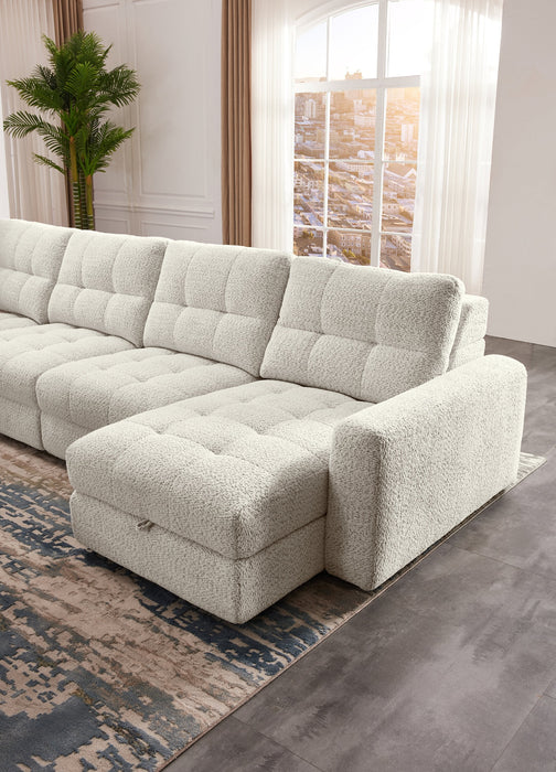 Scott Living Elevate Modular 4-Piece Beige Chenille Fabric Sectional with Power Sliding Chairs