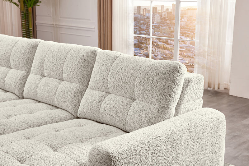 Scott Living Elevate Modular 4-Piece Beige Chenille Fabric Sectional with Power Sliding Chairs