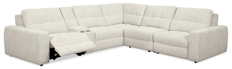 Scott Living Elevate Modular 6-Piece L-Shaped Chenille Fabric Power Reclining Sectional with Storage Console - Beige 