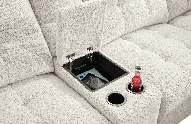 Scott Living Elevate Modular 6-Piece L-Shaped Chenille Fabric Power Reclining Sectional with Storage Console - Beige 