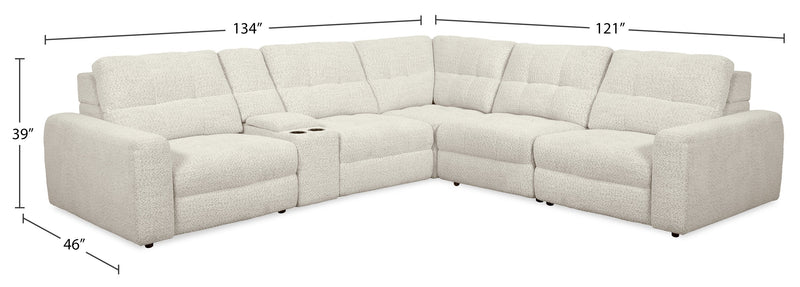 Scott Living Elevate Modular 6-Piece L-Shaped Chenille Fabric Power Reclining Sectional with Storage Console - Beige 