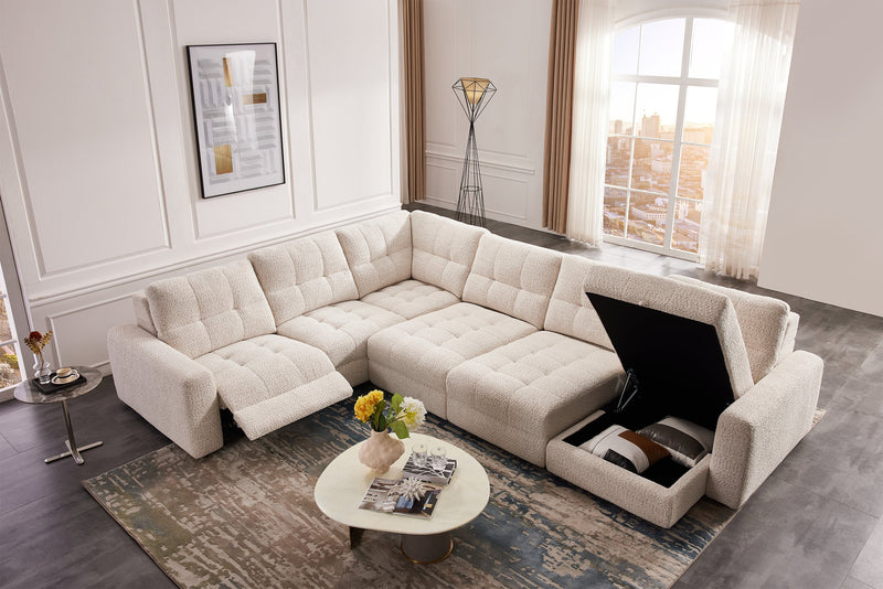 Scott Living Elevate Modular 6-Piece Right-Facing Chenille Fabric Sectional with Power Reclining - Beige 