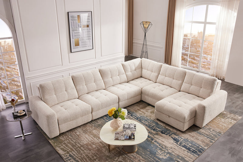 Scott Living Elevate Modular 6-Piece Right-Facing Chenille Fabric Sectional with Power Reclining - Beige 