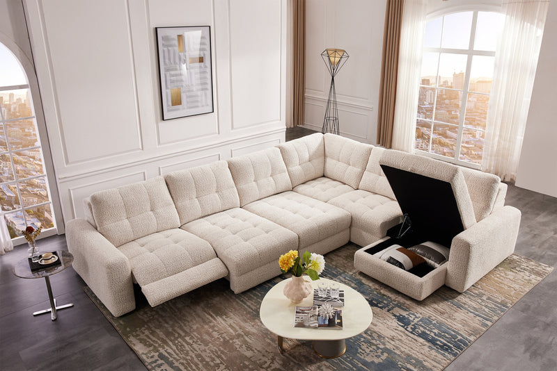 Scott Living Elevate Modular 6-Piece Right-Facing Chenille Fabric Sectional with Power Reclining - Beige 