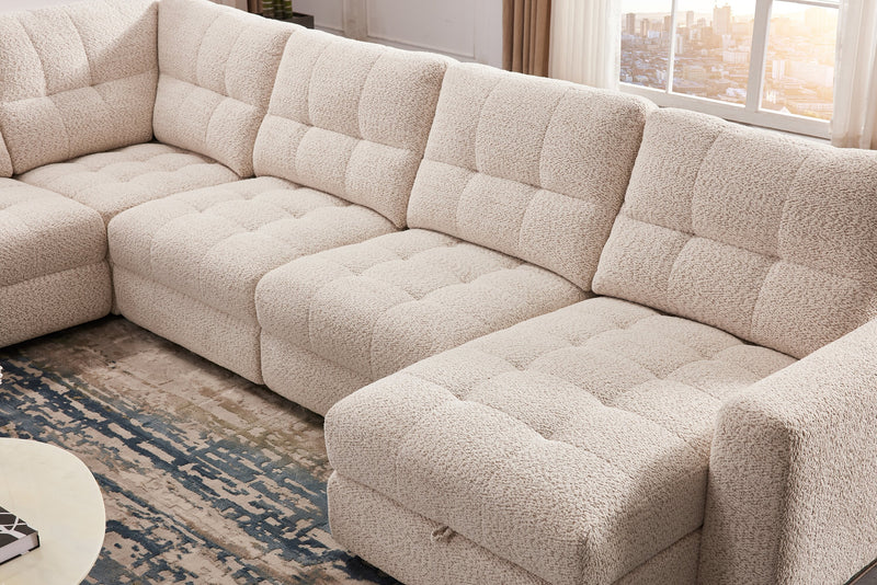 Scott Living Elevate Modular 7-Piece Right-Facing Beige Chenille Fabric Sectional with Power Reclining