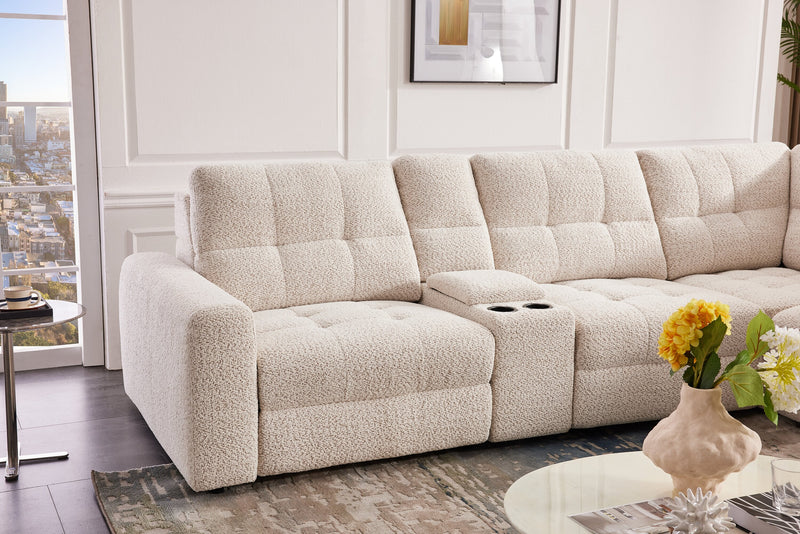 Scott Living Elevate Modular 7-Piece Right-Facing Beige Chenille Fabric Sectional with Power Reclining
