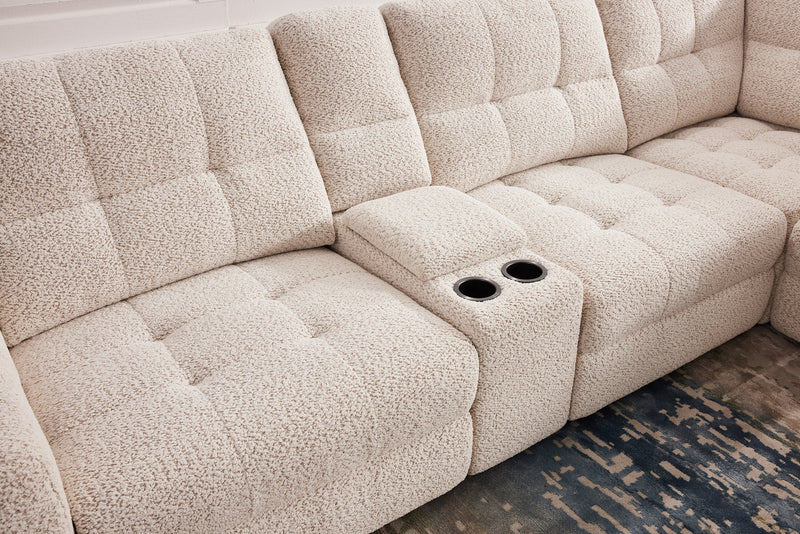 Scott Living Elevate Modular 7-Piece Right-Facing Beige Chenille Fabric Sectional with Power Reclining